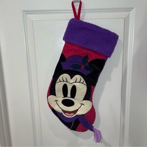 Vintage Disney Store Minnie Mouse Christmas Stocking 19”Fleece Purple Scarf Pink
